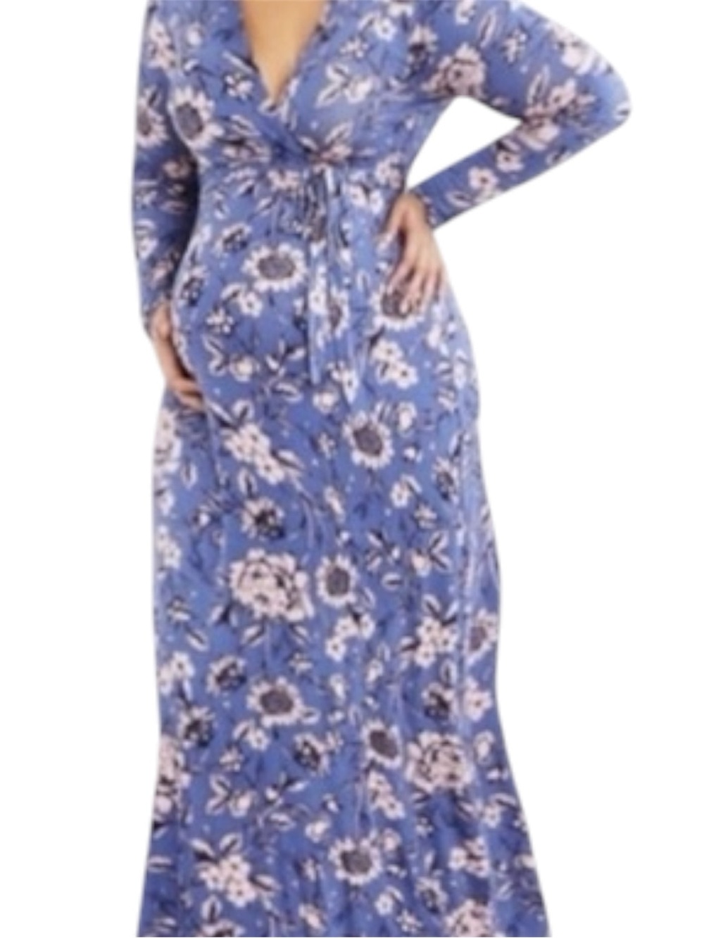 Motherhood Maternity Light Blue Floral Wrap Long Sleeve Maxi Dress XL